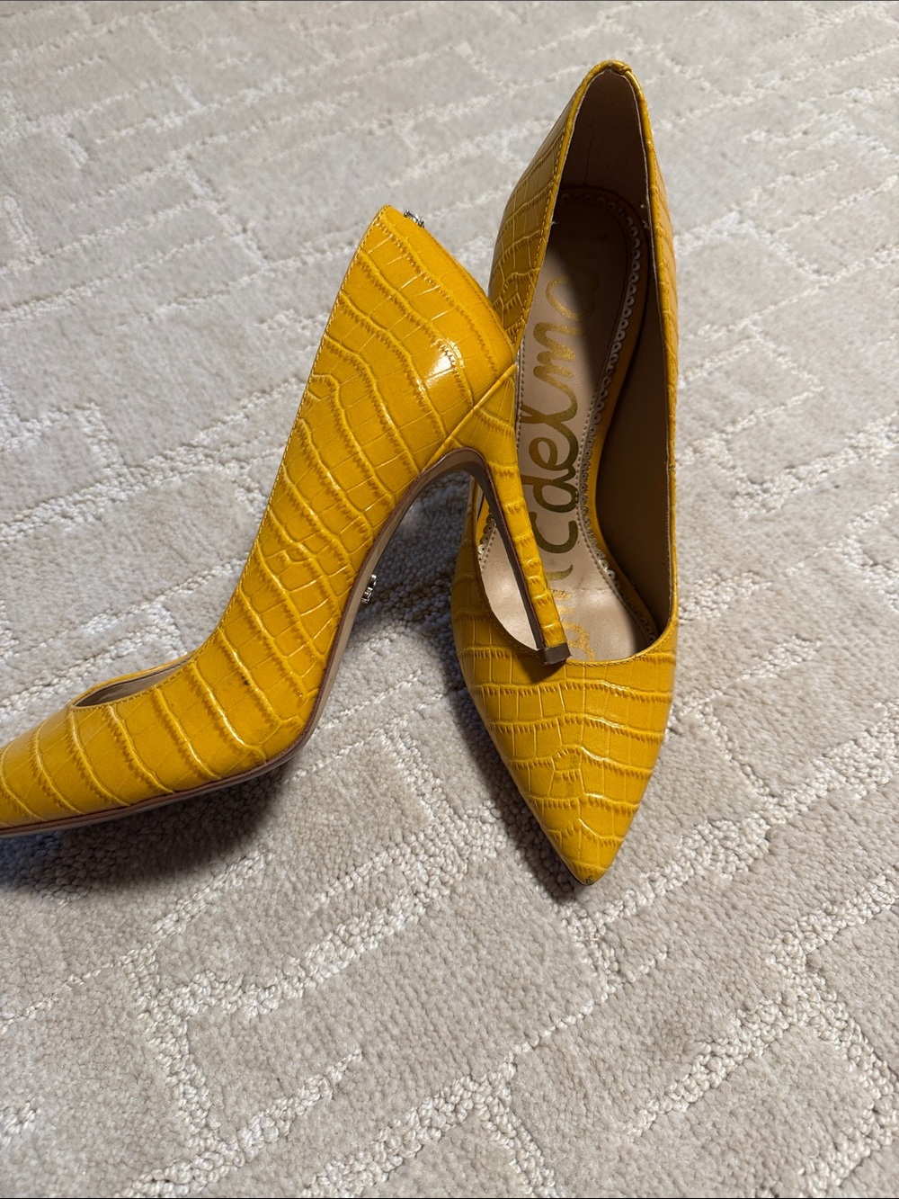Sam Edelman Yellow Croc-Embossed Pointed Toe Pumps